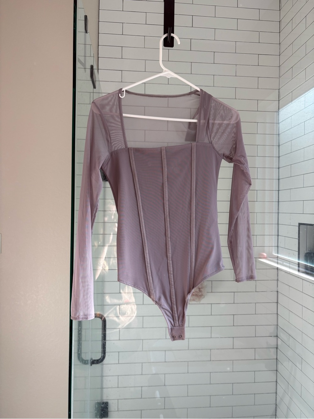 Women's gray Long-Sleeve Square Neck Bodysuit
